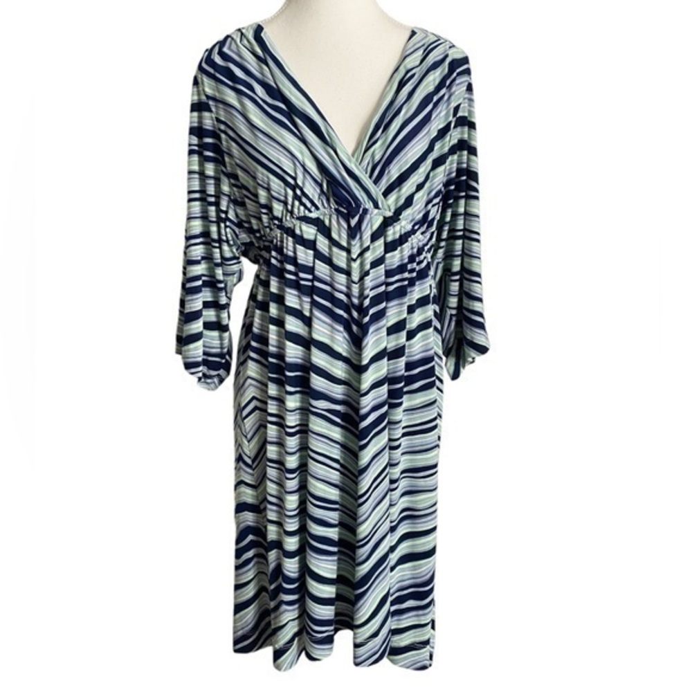 Soma Blue Green Striped V-Neck Soft Casual Lounge Dress